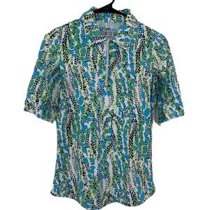 Ibkul Sun Shirt Womens XS Blue 1/4 Zip Abstract Short Sleeve Outdoor Hiking Golf